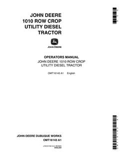 John Deere 1010 Row Crop Utility Diesel Tractor Operator manual OMT16143 — actual manual cover