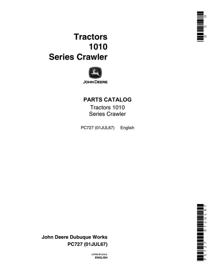John Deere 1010 Series Crawler Tractors Parts Catalog — actual manual cover