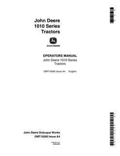 John Deere 1010 Series Tractor Operator manual OMT19260 — actual manual cover