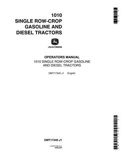John Deere 1010 Single Row-Crop Gasoline and Diesel Tractors Operators manual — actual manual cover