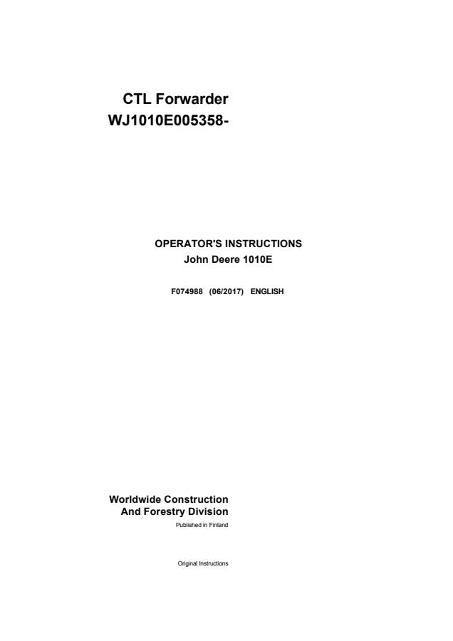 John Deere 1010E CTL Operator Instructions F074988 — 2017-06 — actual manual cover
