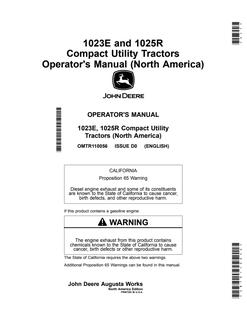 John Deere 1023E, 1025R Compact utility tractor Operator's manual OMTR110056 — actual manual cover