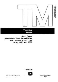 John Deere 1030, 1130, 1630, 1830, 2030 Tractor Technical manual TM4326 1976-08 — actual manual cover
