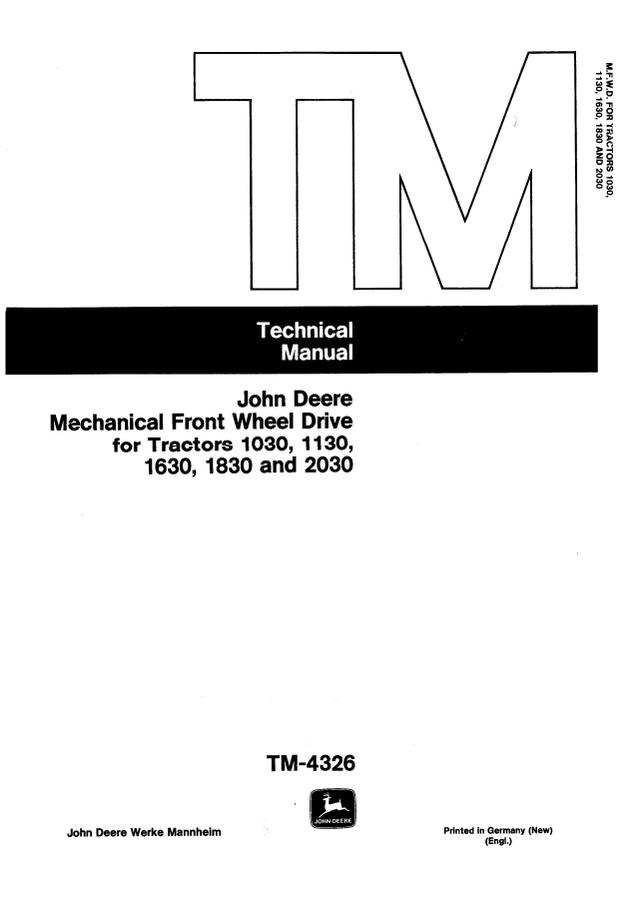 John Deere 1030, 1130, 1630, 1830 and 2030 Tractors Technical Manual — actual manual cover