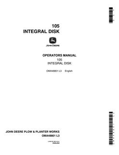 John Deere 105 Integral disk Operators manual OMA48801 — actual manual cover