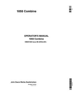 John Deere 1055 Combine Operator manual OMZ91605 — actual manual cover