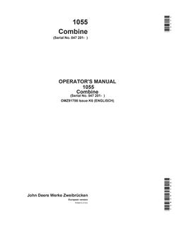 John Deere 1055 Combine Operator manual OMZ91786 — actual manual cover