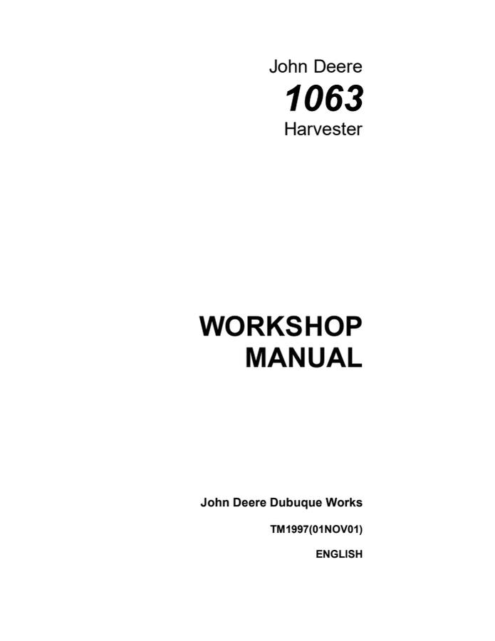 John Deere 1063 Harvester Workshop manual — actual manual cover