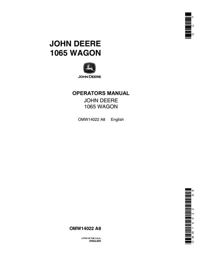 John Deere 1065 Wagon Operator manual OMW14022 — actual manual cover