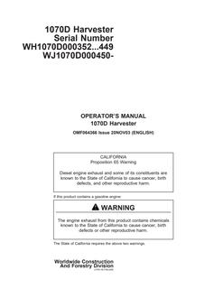 John Deere 1070D Harvester Operator manual OMF064366 — actual manual cover