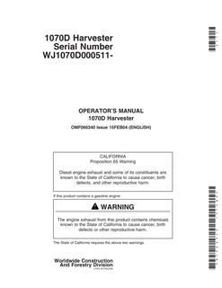 John Deere 1070D Harvester Operator manual OMF066340 — actual manual cover