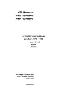 John Deere 1070E, 1170E CTL harvester Operator manual F074164 — actual manual cover
