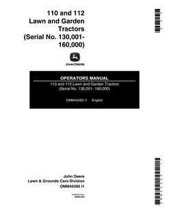 John Deere 110, 112 Lawn and garden tractor Operator manual OMM44260 — actual manual cover