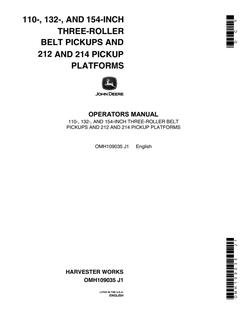 John Deere 110, 132, 154 inch belt pickups; 212, 214 pickup platforms Pickup header Operator manual OMH109035 — actual manual cover