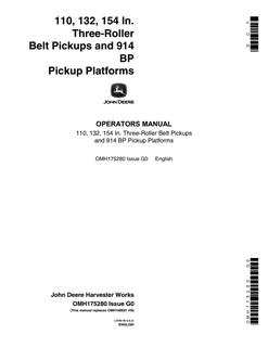 John Deere 110, 132, 154 inch belt pickups; 914 BP pickup platforms Pickup header Operator manual OMH175280 — actual manual cover