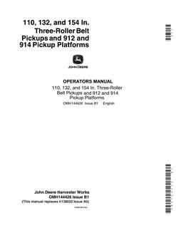 John Deere 110, 132, 154-Inch pickups; 912, 914 pickup platforms Baler pickup and platform Operator's manual OMH144426 — actual manual cover
