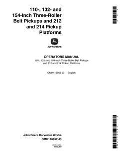 John Deere 110, 132, 154-inch three-roller pickups; 212, 214 platforms Belt pickup / pickup platform Operator manual OMH116952 — actual manual cover
