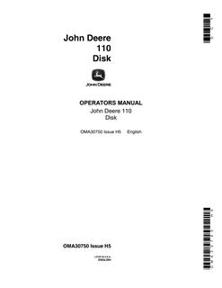 John Deere 110 Disk Operator manual OMA30750 — actual manual cover