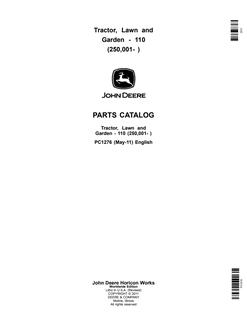 John Deere 110 Lawn and Garden Tractor Parts Catalog — actual manual cover