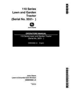 John Deere 110 Series Lawn and garden tractor Operator's manual OMM40682 — actual manual cover