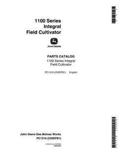 John Deere 1100 Series Integral Field cultivator Parts catalog PC1318 — actual manual cover