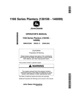 John Deere 1100 Series Planter Operator manual OMKK57888 — actual manual cover