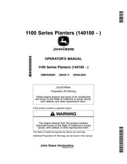 John Deere 1100 Series Planter Operator manual OMKK85883 — actual manual cover