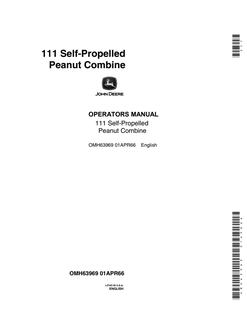 John Deere 111 Self-propelled peanut combine Operator manual OMH63969 — actual manual cover