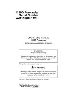 John Deere 1110D Forwarder Operator Manual OMF064826 — actual manual cover