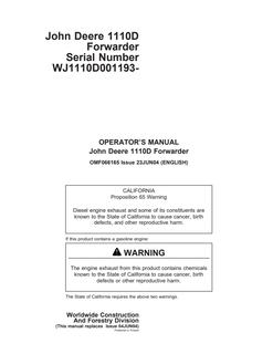 John Deere 1110D Forwarder Operator manual OMF066165 — actual manual cover