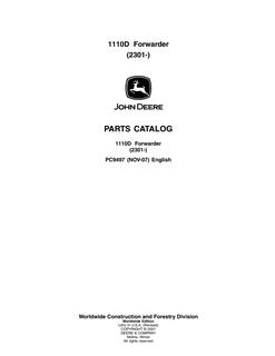 John Deere 1110D Forwarder Parts Catalog — actual manual cover