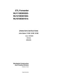 John Deere 1110E, 1210E, 1510E CTL forwarder Operator instructions F074183 — actual manual cover