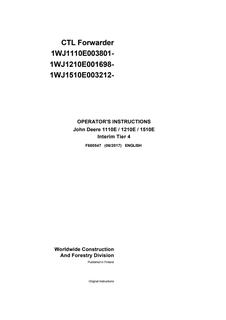 John Deere 1110E, 1210E, 1510E Interim Tier 4 CTL forwarder Operator instructions F680547 — actual manual cover