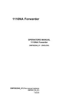 John Deere 1110NA Forwarder Operator manual OMF062546 — actual manual cover