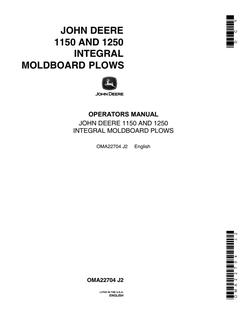 John Deere 1150, 1250 Integral moldboard plow Operator manual OMA22704 — actual manual cover