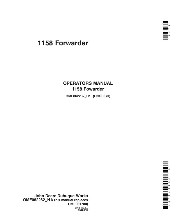 John Deere 1158 Forwarder Operator's Manual — actual manual cover