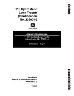 John Deere 116 Hydrostatic Lawn tractor Operator manual OMM85533 — actual manual cover