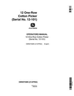 John Deere 12 One-Row Cotton picker Operator manual OMN97598N — actual manual cover
