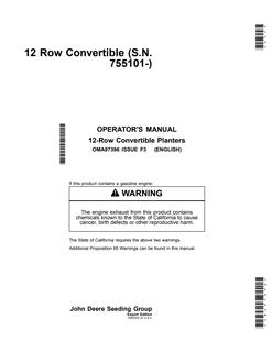 John Deere 12-Row Convertible Planter Operator manual OMA97396 — actual manual cover