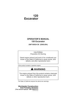 John Deere 120 Excavator Operator manual OMT185534 — actual manual cover