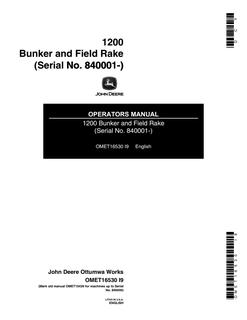 John Deere 1200 Bunker and Field Rake Bunker and field rake Operator manual OMET16530 — actual manual cover