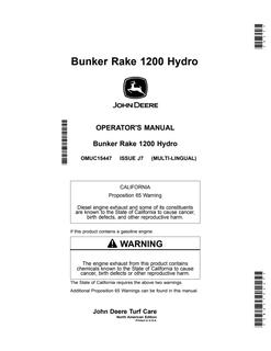 John Deere 1200 Bunker Rake Operator Manual OMUC15447 — actual manual cover
