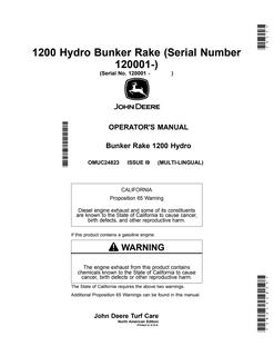 John Deere 1200 Hydro Bunker Rake Bunker rake Operator manual OMUC24823 — actual manual cover