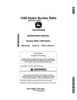 John Deere 1200 Hydro Bunker Rake Bunker rake Operator manual OMUC28349 — actual manual cover