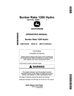 John Deere 1200 Hydro Bunker rake Operator manual OMUC20239 — actual manual cover