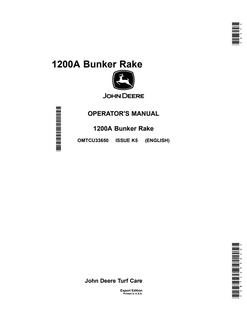 John Deere 1200A Bunker Rake Bunker rake Operator manual OMTCU33650 — actual manual cover