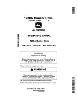 John Deere 1200A Bunker Rake Bunker rake Operator manual OMUC28348 — actual manual cover