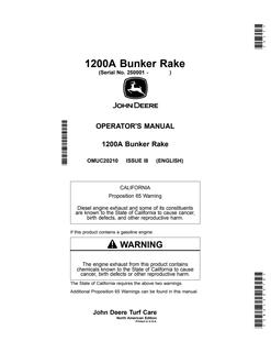 John Deere 1200A Bunker Rake Operator Manual OMUC20210 — actual manual cover