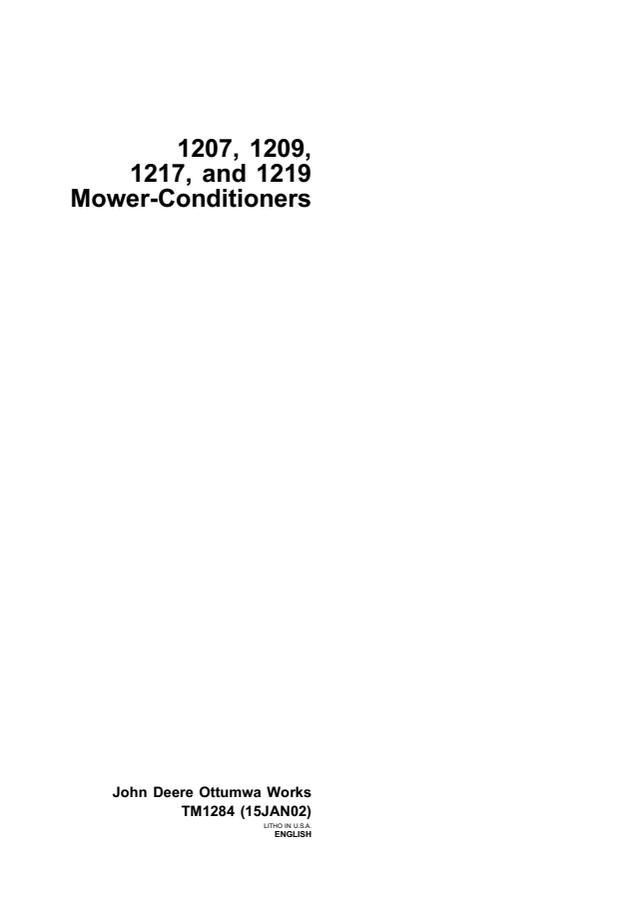 John Deere 1207, 1209, 1217 and 1219 Mower-Conditioners Technical Manual — actual manual cover