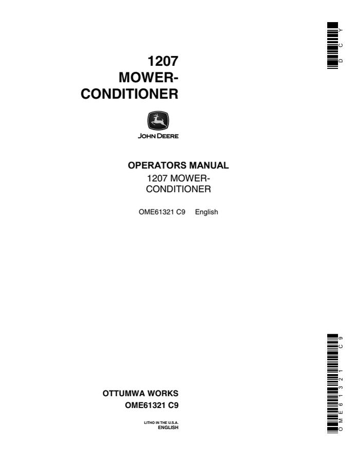 John Deere 1207 Mower-Conditioner Mower-conditioner Operator manual OME61321 — actual manual cover